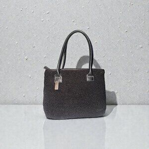 The Sak Elliott Lucca Tote Black Crochet Dual Handle Shoulder Bag with Bag Charm